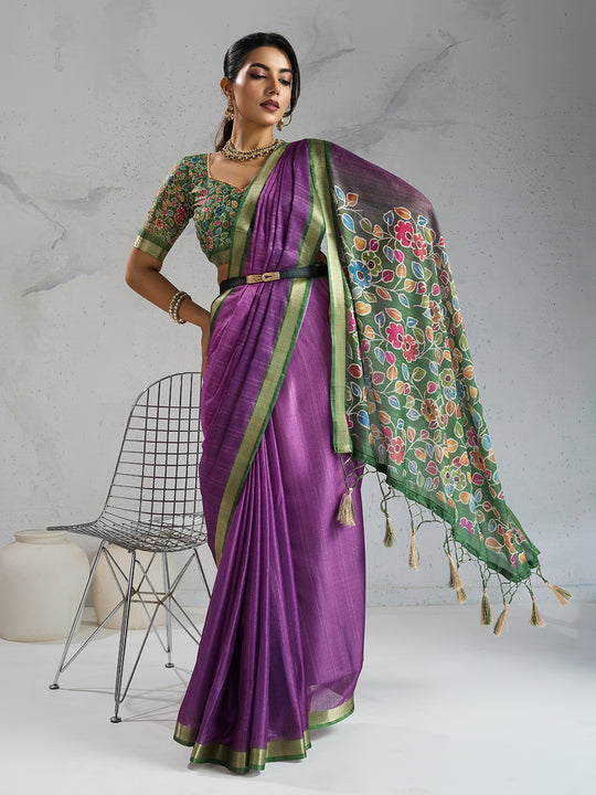 Pure Chiffon Digital Printed Woven Saree With Woven Border And Fancy Tassels Pure Chiffon Digital Printed Woven Saree With Woven Border And Fancy Tassels