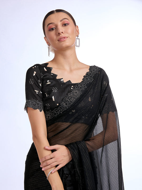 Black Georgette Saree With Blouse Piece Black Georgette Saree With Blouse Piece