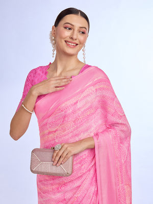 Purple Georgette Saree With Blouse Piece