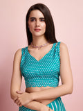 Teal Chiffon Festive Saree With Blouse Piece Teal Chiffon Festive Saree With Blouse Piece