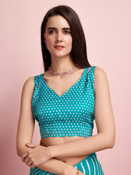 Teal Chiffon Festive Saree With Blouse Piece Teal Chiffon Festive Saree With Blouse Piece