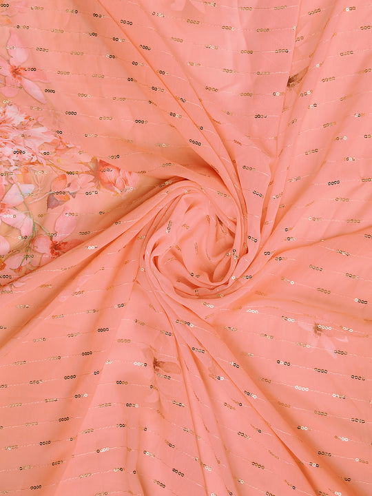 Peach Poly Chiffon Festival Saree With Blouse Piece Peach Poly Chiffon Festival Saree With Blouse Piece