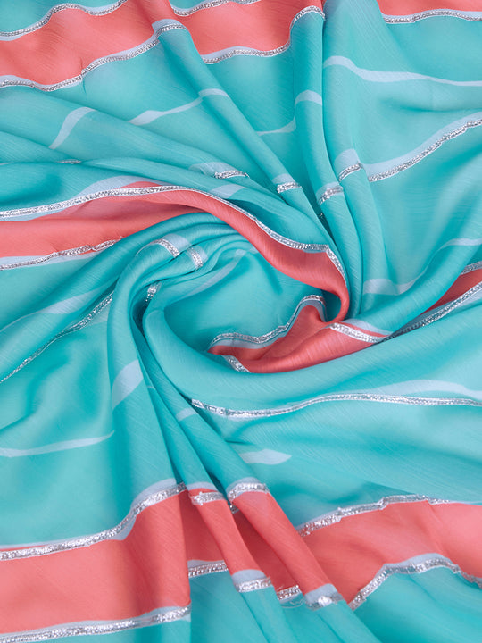 Blue Poly Chiffon Festival Saree With Blouse Piece Blue Poly Chiffon Festival Saree With Blouse Piece