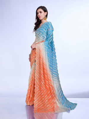 Multi Colour Poly Chiffon Festival Saree With Blouse Piece