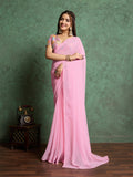 Poly Chiffon Dyed Saree With Heavy Embroidered Blouse Piece Poly Chiffon Dyed Saree With Heavy Embroidered Blouse Piece
