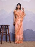 Peach Poly Chiffon Saree With Blouse Piece Peach Poly Chiffon Saree With Blouse Piece