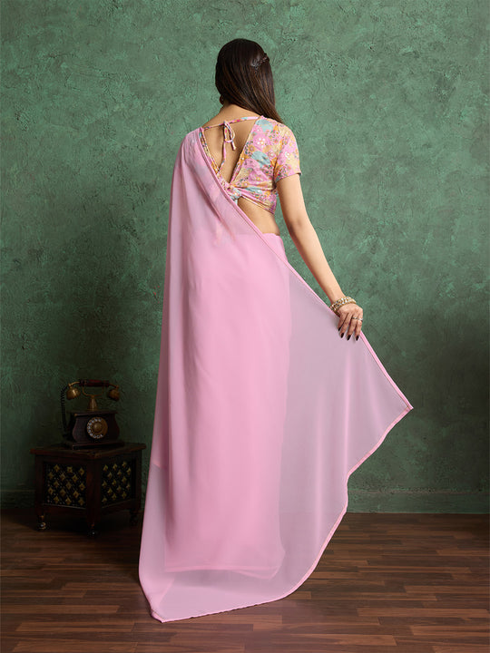 Poly Chiffon Dyed Saree With Heavy Embroidered Blouse Piece Poly Chiffon Dyed Saree With Heavy Embroidered Blouse Piece