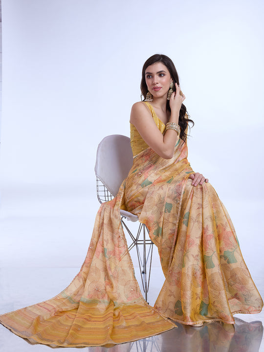 Peach Poly Chiffon Festive Wear Saree With Blouse Piecde Peach Poly Chiffon Festive Wear Saree With Blouse Piecde