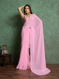 Poly Chiffon Dyed Saree With Heavy Embroidered Blouse Piece Poly Chiffon Dyed Saree With Heavy Embroidered Blouse Piece