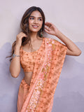 Peach Poly Chiffon Saree With Blouse Piece Peach Poly Chiffon Saree With Blouse Piece