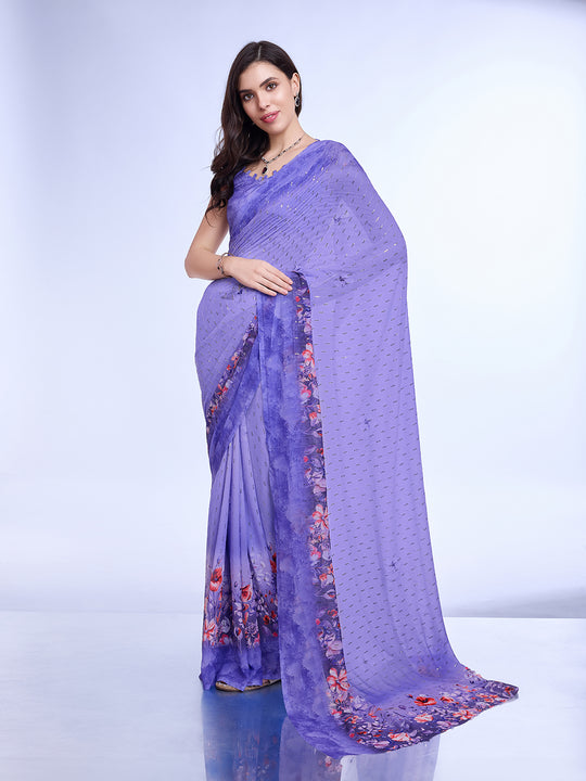 Purple Poly Chiffon Festival Saree With Blouse Piece Purple Poly Chiffon Festival Saree With Blouse Piece