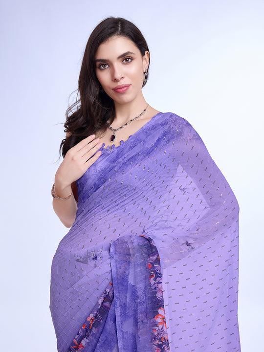 Purple Poly Chiffon Festival Saree With Blouse Piece Purple Poly Chiffon Festival Saree With Blouse Piece