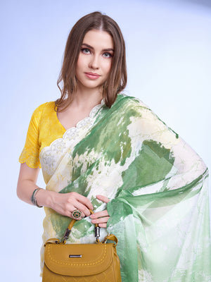 Green Poly Chiffon Festival Saree With Blouse Piece