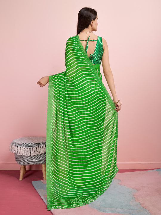 Green Chiffon Festive Saree With Blouse Piece Green Chiffon Festive Saree With Blouse Piece