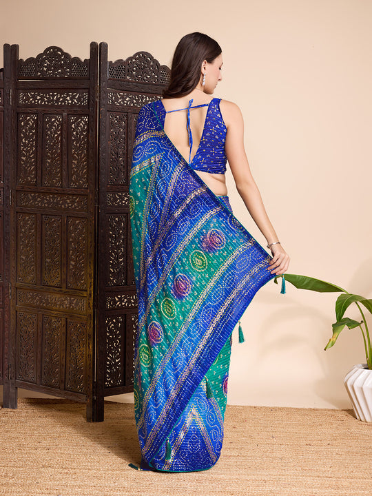 Blue Weightless Poly Chiffon Saree With Blouse Piece Blue Weightless Poly Chiffon Saree With Blouse Piece
