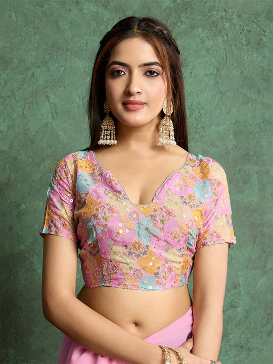 Poly Chiffon Dyed Saree With Heavy Embroidered Blouse Piece Poly Chiffon Dyed Saree With Heavy Embroidered Blouse Piece