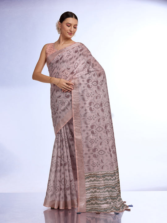 Grey Melange Linen Blend Saree With Blouse Piece Grey Melange Linen Blend Saree With Blouse Piece