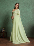 Poly Chiffon Dyed Saree With Heavy Embroidered Blouse Piece Poly Chiffon Dyed Saree With Heavy Embroidered Blouse Piece