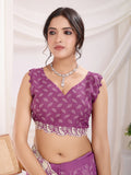 Purple Poly Georgette Festive Wear Saree With Blouse Piece Purple Poly Georgette Festive Wear Saree With Blouse Piece