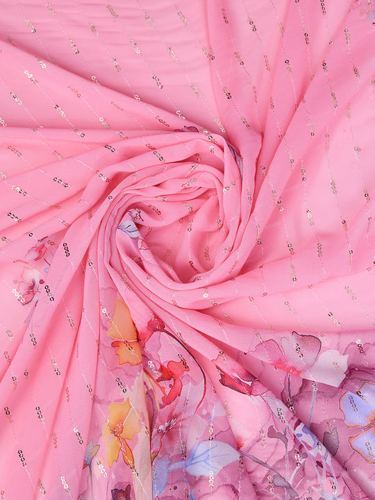 Pink Poly Chiffon Festival Saree With Blouse Piece Pink Poly Chiffon Festival Saree With Blouse Piece