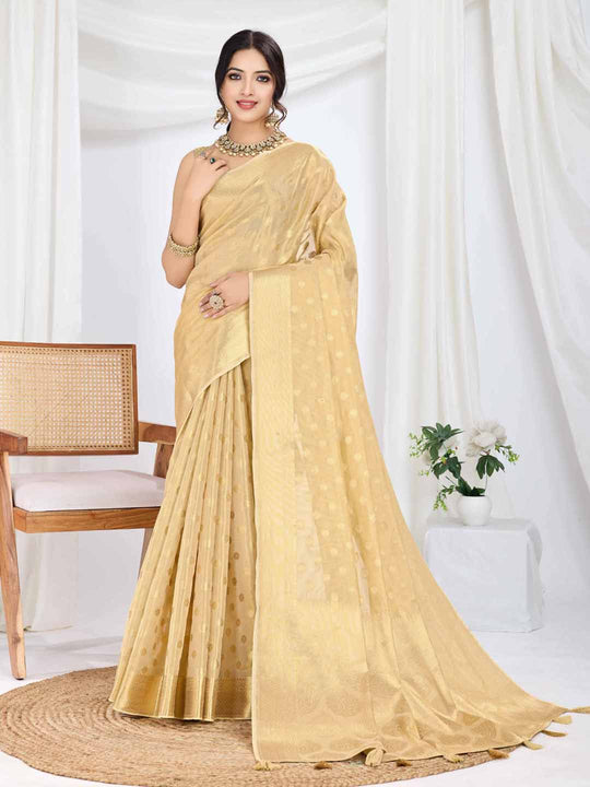 Beige Pure Tissue Silk Banarasi Saree With Brocade Blouse Piece Beige Pure Tissue Silk Banarasi Saree With Brocade Blouse Piece