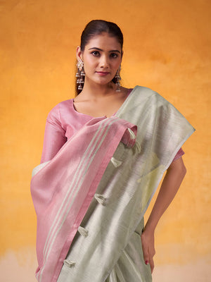 Light Celandon Banarasi Tissue Silk Saree With Blouse Piece