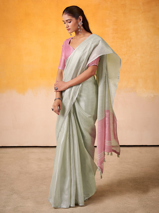 Light Celandon Banarasi Tissue Silk Saree With Blouse Piece Light Celandon Banarasi Tissue Silk Saree With Blouse Piece