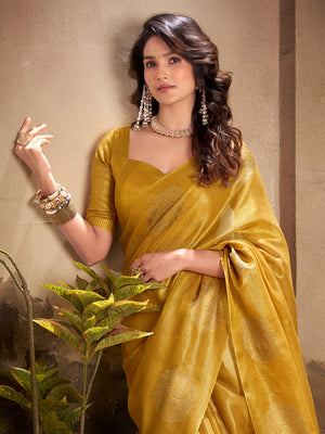 Yellow Tissue Silk Adorned With Gorgeous Woven Butta Saree With Blouse Piece