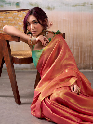 Pink Pure Handloom Tissue Saree With Blouse Piece