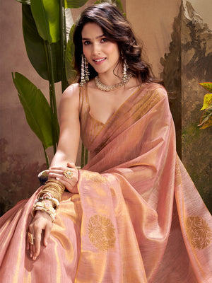 Light Pink Tissue Silk Adorned With Gorgeous Woven Butta Saree With Blouse Piece