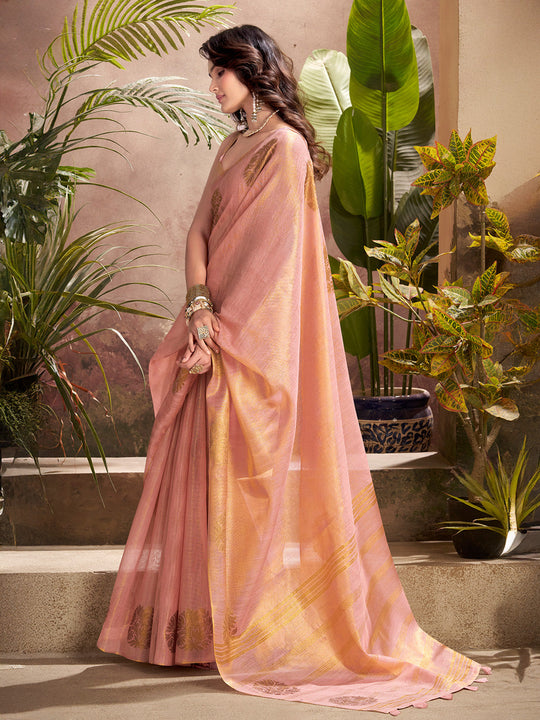 Light Pink Tissue Silk Adorned With Gorgeous Woven Butta Saree With Blouse Piece Light Pink Tissue Silk Adorned With Gorgeous Woven Butta Saree With Blouse Piece