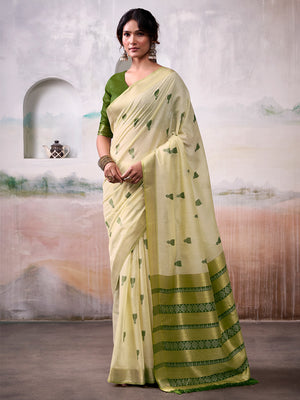 Yellow Modal Cotton Saree With Blouse Piece
