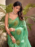 Green Tissue Silk Adorned With Gorgeous Woven Butta Saree With Blouse Piece Green Tissue Silk Adorned With Gorgeous Woven Butta Saree With Blouse Piece