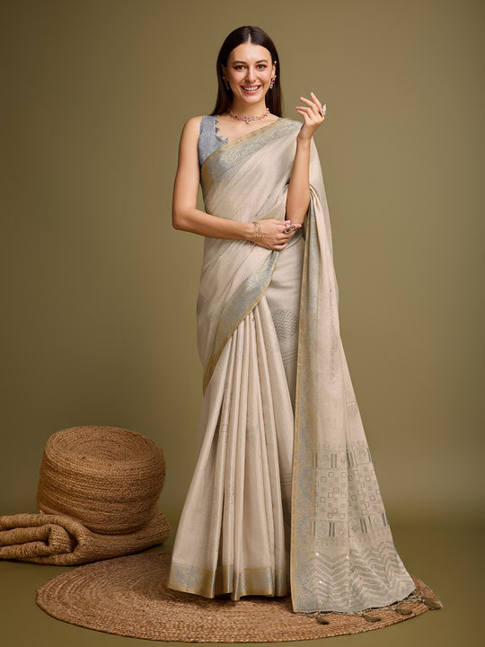 Beige Silk Blend Saree With Blouse Piece Beige Silk Blend Saree With Blouse Piece