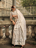 Cream Organza Chickankari Saree With Blouse Piece Cream Organza Chickankari Saree With Blouse Piece