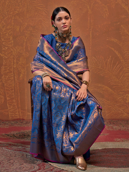 Blue Handloom Weaving Silk Saree With Blouse Piece Blue Handloom Weaving Silk Saree With Blouse Piece