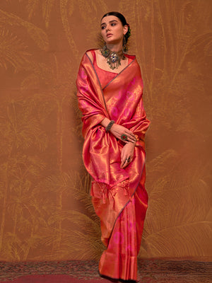 Rani Handloom Weaving Silk Saree With Blouse Piece