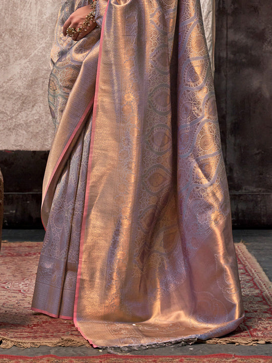 Grey Kanjivaram Silk Saree With Blouse Piece Grey Kanjivaram Silk Saree With Blouse Piece