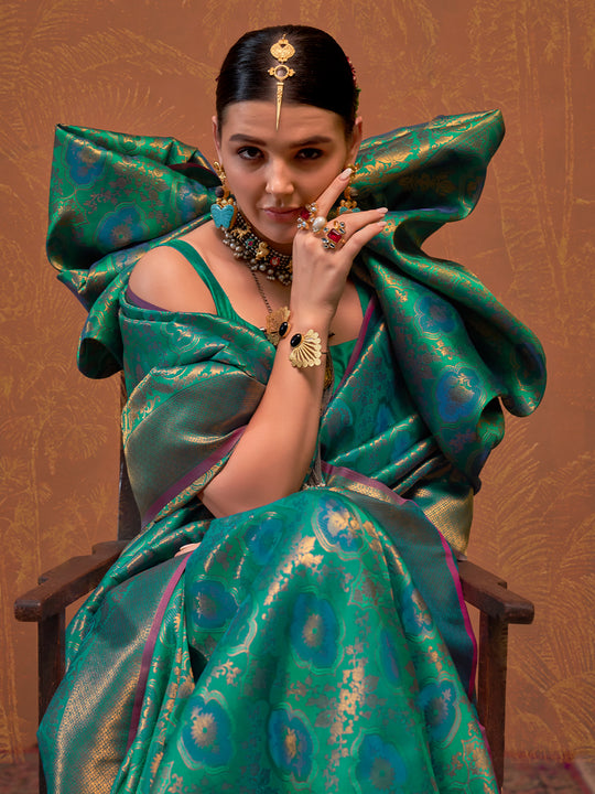 Sea-Green Handloom Weaving Silk Saree With Blouse Piece Sea-Green Handloom Weaving Silk Saree With Blouse Piece