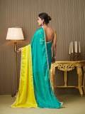 Teal Chiffon Colourblocked Saree With Blouse Piece Teal Chiffon Colourblocked Saree With Blouse Piece