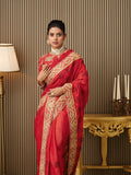Red Satin Embroidered Saree With Blouse Piece Red Satin Embroidered Saree With Blouse Piece