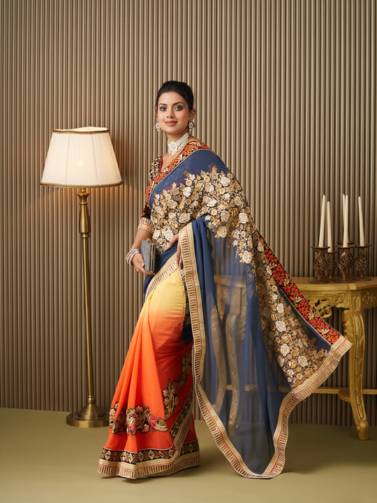 Multi Georgette Embroidered Saree With Blouse Piece Multi Georgette Embroidered Saree With Blouse Piece