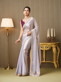 Lavender Satin Embroidered Saree With Blouse Piece Lavender Satin Embroidered Saree With Blouse Piece