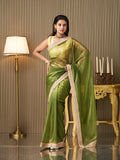Green Net Embellished Saree With Blouse Piece Green Net Embellished Saree With Blouse Piece