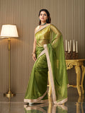 Green Net Embellished Saree With Blouse Piece Green Net Embellished Saree With Blouse Piece