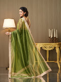 Green Net Embellished Saree With Blouse Piece Green Net Embellished Saree With Blouse Piece