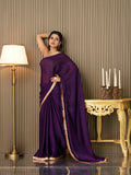 Purple Satin Solid Saree With Blouse Piece Purple Satin Solid Saree With Blouse Piece