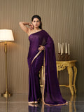 Purple Satin Solid Saree With Blouse Piece Purple Satin Solid Saree With Blouse Piece