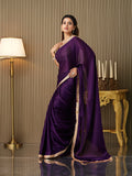 Purple Satin Solid Saree With Blouse Piece Purple Satin Solid Saree With Blouse Piece