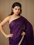 Purple Satin Solid Saree With Blouse Piece Purple Satin Solid Saree With Blouse Piece